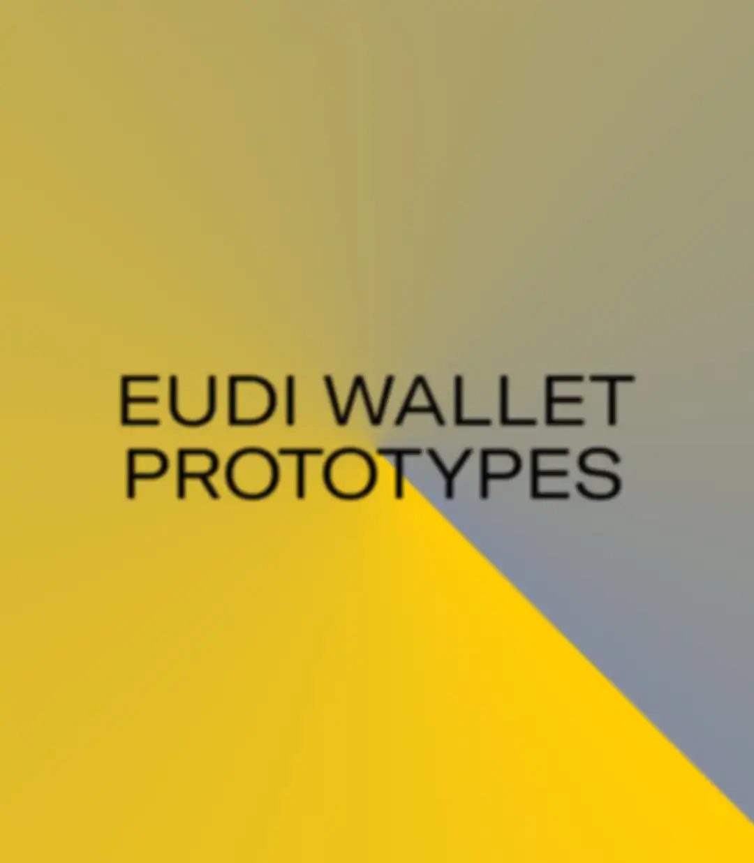Project key visual: yellow-grey radiant with the headline "EUDI WALLET PROTOTYPES" in the middle